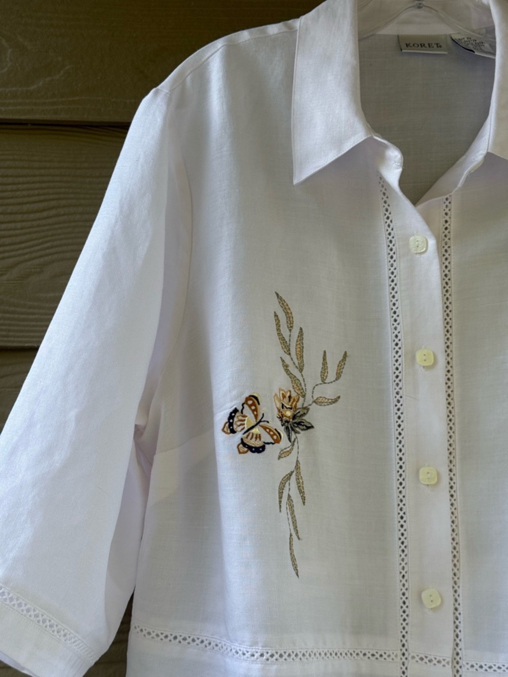 VTG KORET White Embroidered Linen Blend Coastal Boho Chic Shirt Blouse Sz 16W - Picture 6 of 10